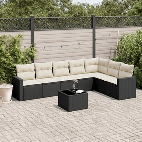 vidaXL Set mobilier de grădină cu perne, 8 piese, negru, poliratan