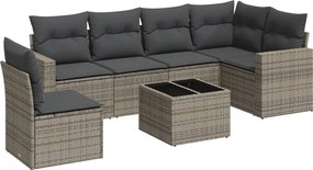 vidaXL Set canapele de grădină, 7 piese, cu perne, gri, poliratan
