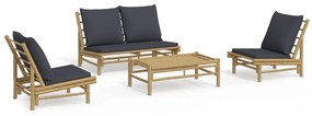 3156480 vidaXL Set mobilier de grădină cu perne gri închis, 4 piese, bambus