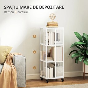 HOMCOM Bibliotecă Modernă cu 3 Rafturi și Roți, 35x35x99 cm, Alb | Aosom Romania