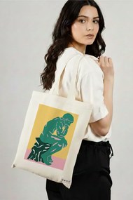 Sacosa de Panza pentru Cumparaturi, Geanta Tote, model The Thinker, 38x34.5 cm, Alba, BEKZ®