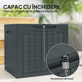 Outsunny Cufăr de Grădină cu Mânere, Container pentru Unelte Impermeabil, 56x41x50 cm, Gri Închis | Aosom Romania