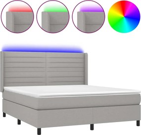 vidaXL Pat cu arcuri, saltea și LED, gri deschis, 180x200 cm, textil
