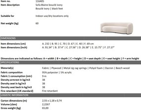 Canapea curbata design LUX Blaine, boucle ivory