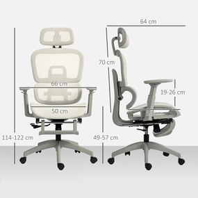 HOMCOM Scaun de birou ergonomic din plasă cu brațe 3D, înclinat la 135°, tetieră reglabilă, bej | Aosom Romania