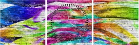 Tablou - Zid de cărămidă cu flăcări colorate (cu ceas) (90x30 cm)