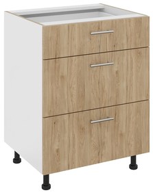 Corp Baza Karo, 3 Sertare, Lemn Natural/Alb, 60 x 50 x 80 cm