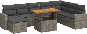 vidaXL Set canapele de grădină, 9 piese, cu perne, gri, poliratan