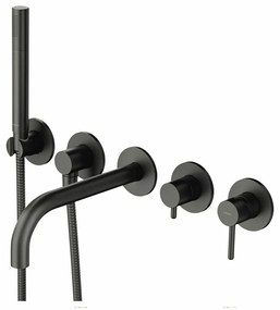 Baterie cada - dus incastrata Omnires Y 5 orificii grafit cu corp ingropat si set de dus