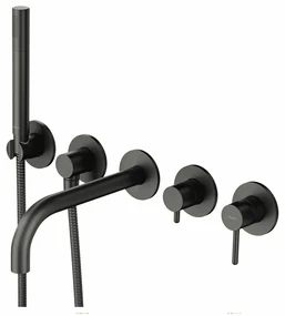Baterie cada - dus incastrata Omnires Y 5 orificii grafit cu corp ingropat si set de dus