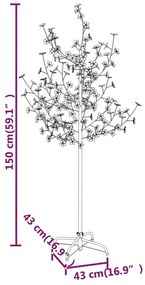 Copac cu flori de cires, alb cald, 120 LED-uri, 150 cm 150 cm, 1