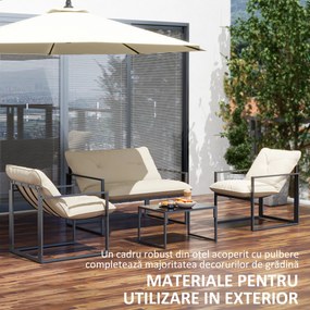 Outsunny Set Mobilier de Exterior cu Masă din Sticlă, Canapea, 2 Fotolii și Perne, Bej | Aosom Romania
