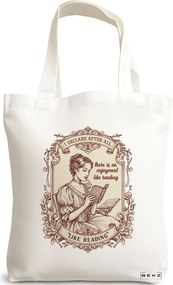 Sacosa de Panza pentru Cumparaturi, Geanta Tote, model There is no enjoyment like reading 38 x 34.5 cm, Alba, BEKZ®