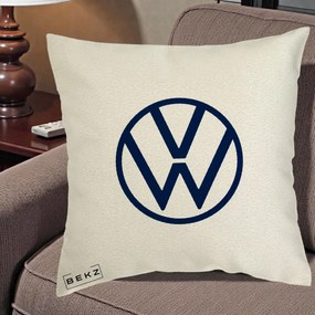 Perna Personalizata cu emblema Volkswagen, 40x40 cm, Ecru, Husa Detasabila, Perna Inclusa, BEKZ®