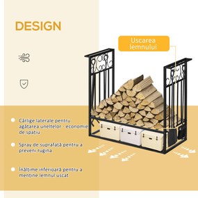 HOMCOM Suport lemne 4 scule din otel Max. 100kg negru | Aosom Romania