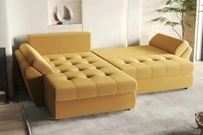 Colțar extensibil dumonde cu ladă de depozitare si sezut confortabil din spuma high-density, Loana Royal Muștar 270x185 cm