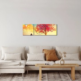 Tablou - casa în deal (cu ceas) (90x30 cm)