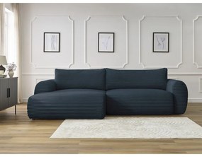 Colțar albastru închis extensibil cu tapițerie din catifea reiată (cu colț pe partea stângă ) Lucien – Bobochic Paris