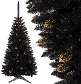 Brad de Crăciun negru cu ramuri aurii 180 cm