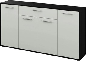 Comoda LUNIA, alb/negru/crom, 163x33x86 cm