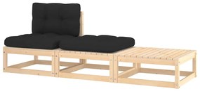 vidaXL Set mobilier de grădină cu perne, 3 piese, lemn masiv de pin
