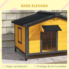 PawHut Caseta pentru Câini Exterior cu Acoperiș Asfaltic Rabatabil Ferestre și Bază Detașabilă 97x72x65 cm Lemn Natural | Aosom Romania