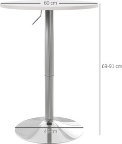 HOMCOM Masă de bar rotundă masă înaltă pentru bucătărie reglabilă în înălțime 69-91 cm blat pivotant la 360° alb și argintiu | Aosom Romania