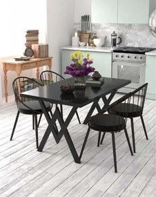 Set Masa Bucatarie cu 4 Scaune , negru,120x80x75 cm, 30410SET