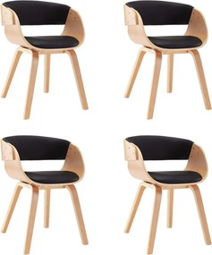vidaXL Scaune de bucătărie 4 buc, negru, lemn curbat & piele ecologică