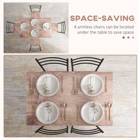 HOMCOM Set din 5 Piese cu Masă de Bucătărie Dreptunghiulară și 4 Scaune Moderne din MDF și Oțel, 110x70x75 cm , Maro | Aosom Romania