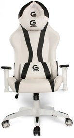 Scaun gaming, ergonomic, masaj pernă lombară, brațe reglabile 2D, piele PU, roți silențioase, rezistent 150 KG, Alb/Negru