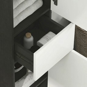 Kleankin Coloană de Baie Înaltă, Mobilier cu 2 Dulapuri, Sertar și Rafturi Reglabile din Lemn, 30x28x180 cm, Negru | Aosom Romania