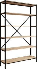 Raft metalic pentru carti, 110x180.2x30 cm, Ralph, ADRK Furniture (Culoare: Negru / Alb Lucios)