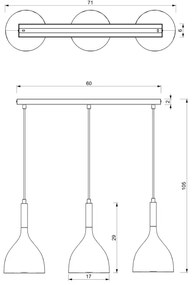 Lustră pe cablu NOAK 3xE27/60W/230V albă/aurie