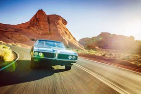 Ilustrație driving fast through desert in vintage hot rod car, Joshua Resnick