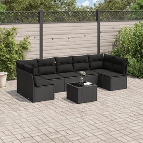 3249274 vidaXL Set mobilier de grădină cu perne, 8 piese, negru, poliratan