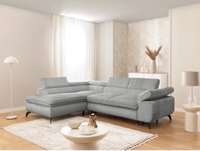 Colțar gri deschis cu tapițerie din catifea reiată (cu colț pe partea stângă/în formă de ”L”) Marbeya – Ropez