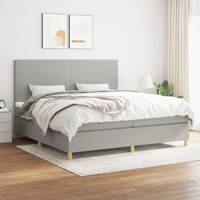 vidaXL Pat box spring cu saltea, gri deschis, 200x200 cm, textil