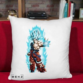 Perna Personalizata Dragon Ball Goku Ultra Instinct Blue, 40x40 cm, Alb Pufos, Husa Detasabila, Perna Inclusa, BEKZ®