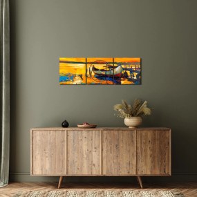 Tablou - Barca la apus de soare (cu ceas) (90x30 cm)