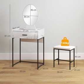 HOMCOM Set Masă de Toaletă cu Oglindă, Sertar și Scaun Căptușit, Alb | Aosom Romania