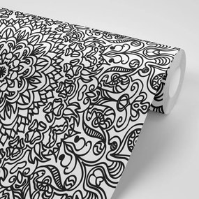 Tapet ornament cu motiv floral în alb-negru