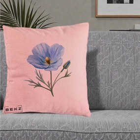 Perna Decorativa Mac Albastru Acuarela, 40x40 cm, Roz, Husa Detasabila, Perna Inclusa, BEKZ®