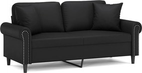 vidaXL Canapea cu 2 locuri cu pernuțe, negru, 140 cm, piele ecologică