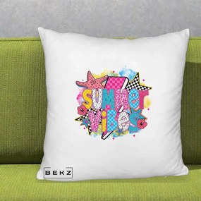Perna Decorativa Summer Vibes Colorata, 40x40 cm, Alb Pufos, Husa Detasabila, Perna Inclusa, BEKZ®