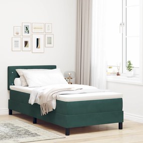 vidaXL Pat box spring cu saltea &amp; LED, verde închis, 90x190 cm catifea