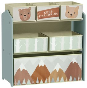 ZONEKIZ Raft Mobil pentru Jucării, Comodă cu 6 Rafturi Detașabile din Material Textil, 63x30x66 cm, Verde | Aosom Romania