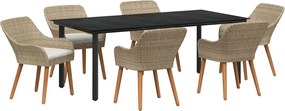 vidaXL Set de masă pentru grădină cu pernă 7 pcs Bej poliratan