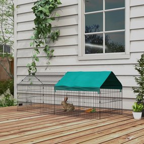 PawHut Cușcă pentru Iepuri și Găini de Exterior și Interior cu Protecție Solară și Grilaj Metalic, Coteț Recint pentru Animale Mici, Găini, 185x75x75 cm, Verde | Aosom Romania