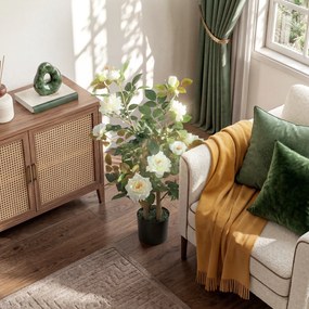 HOMCOM Trandafir Artificial cu 17 Flori, 344 Frunze Mătase, Decor Interior Exterior, 15x15x90 cm, Alb | Aosom Romania